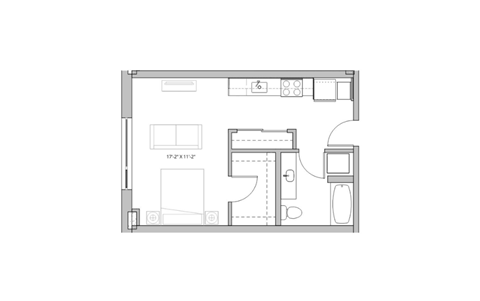 a floor plan of a small apartment with a bedroom and a living room
